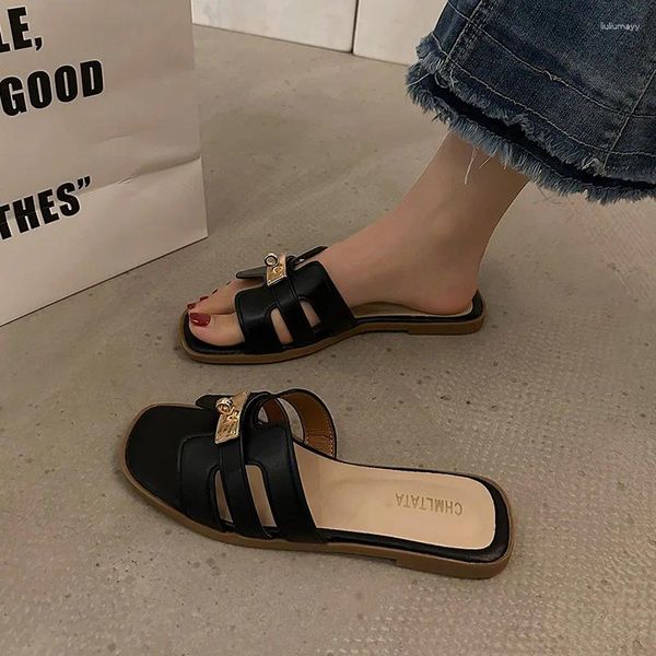 Hausschuhe Damen Schuhe 2024 Offene spitze frauen Sommer Einfarbig Weibliche Casual Flache Strand Flip-Flops Große Größe