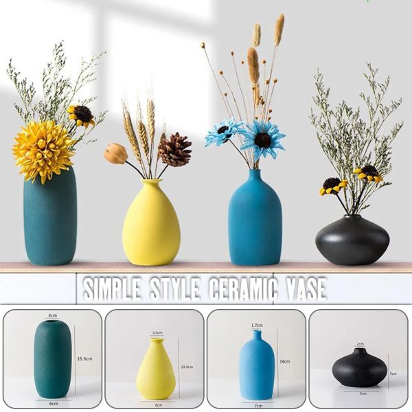 Vasos nórdico azul amarelo colorido cerâmica pequeno vaso arranjo ornamentos vaso de flores plantador pote arte moderna retro casa vasos de mesa