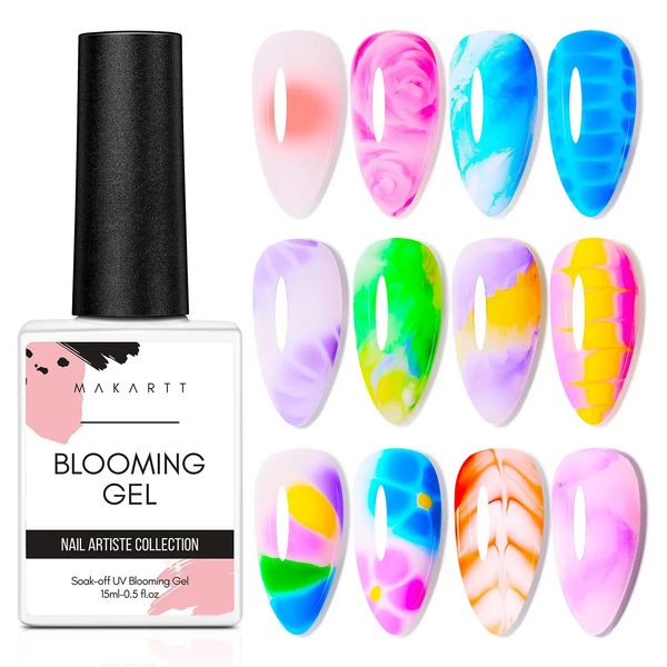 Makartt Clear Blooming Gel 15 мл ультрафиолетового ультрафиолетового светодиода замачивает лак для ногтей для распространения эффекта Мраморный лак для ногтей.