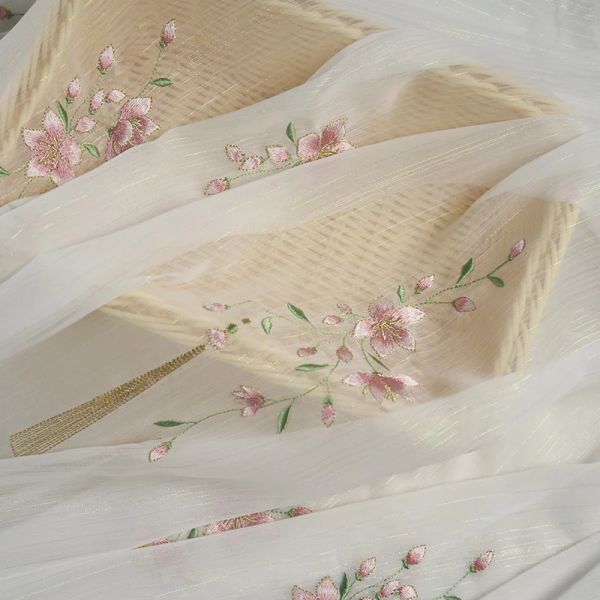 Tecido novo bordado flor chiffon tecido para vestido de noite de casamento tecido de designer de moda