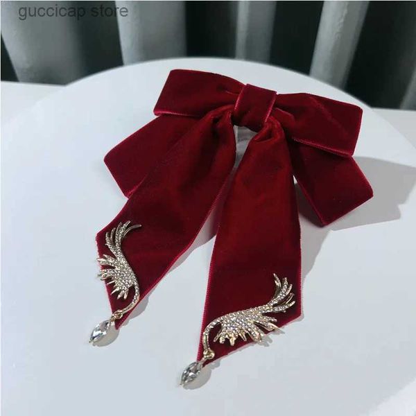 Arco laços vermelho vintage flanela strass laço broche coreano britânico terno camisa camisola saia colar flor pinos artesanais jóias presentes y240329