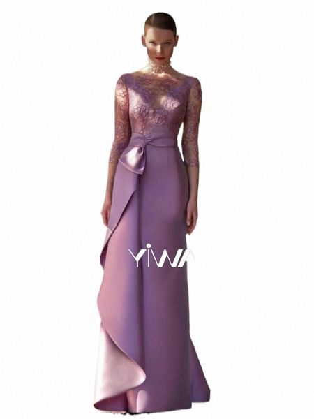 2024 3/4 manga mãe da noiva Dr para casamento elegante renda Prom Dr modesto roxo sereia LG vestido de noite Y4Jy #