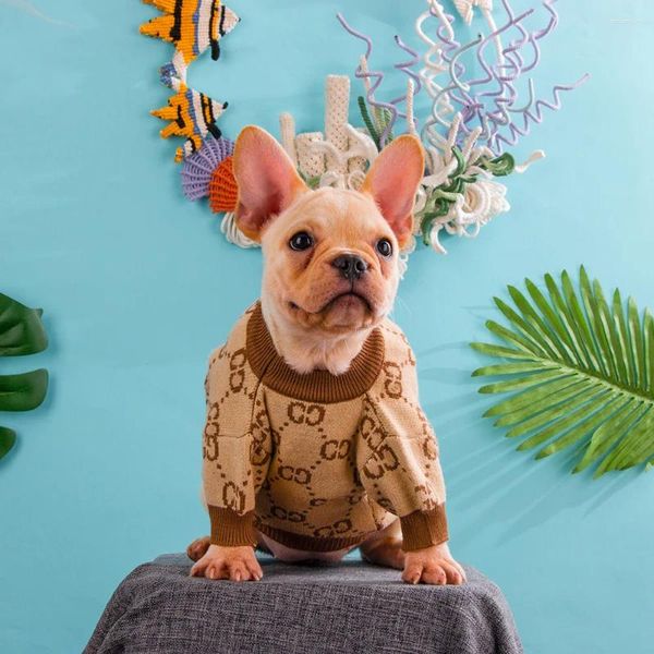 Одежда для собак 2024, осенне-зимняя мода, брендовый свитер, теплая одежда для чихуахуа, французская военная одежда для домашних животных