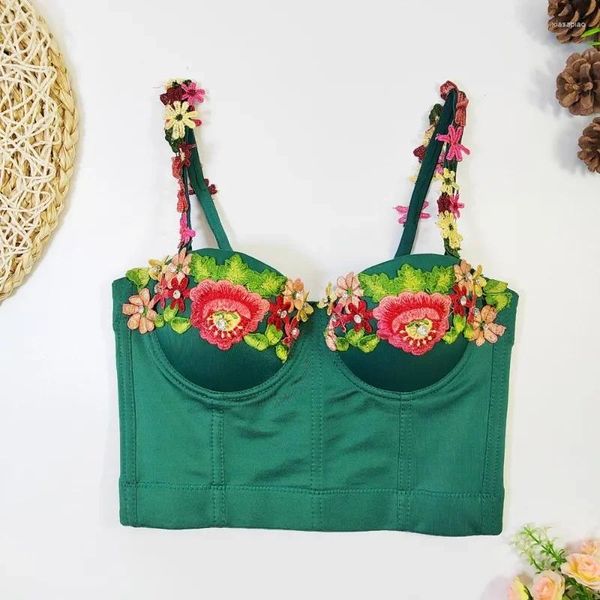 Damen-Tanks, schicke Damen-Tanktops, V-Ausschnitt, Applikationen, Haken, Blumenstickerei, Spaghettiträger, Häkel-Crop-Top für Frauen, Leibchen, französisches Dropship