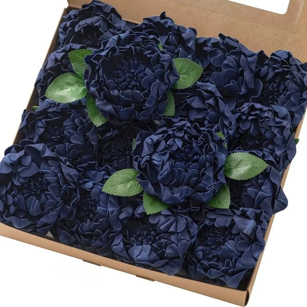 Mefier Fiore Artificiale Peonia Finta 16/32 Pezzi Peonie in Fiore Blu Navy con Gambo per Bouquet da Sposa Fai da Te Decorazioni per la Casa 240322