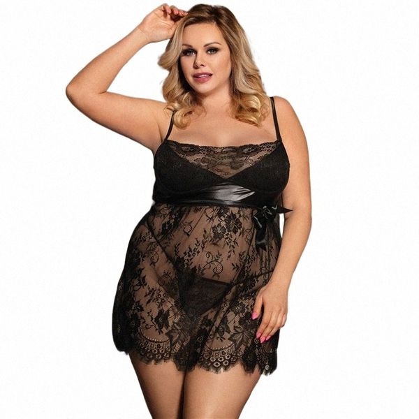 Plus Size Slip Dr Donna Lingerie Pizzo Sexy Night Dres 6XL 7XL Camicie da notte Matrimonio Spaghetti Strap Camicia da notte Nightdr 67rf #