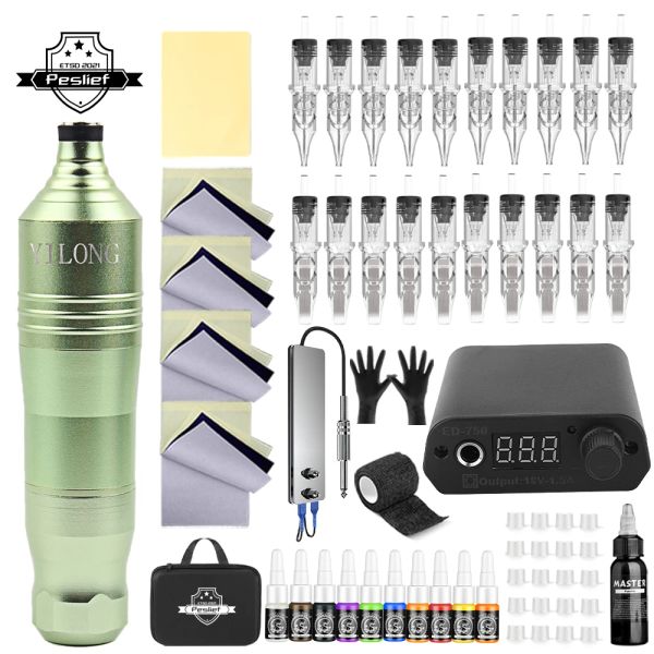 Kit Nuovo set di macchinette per tatuaggi professionali Kit di penne per tatuaggi rotanti con cartucce Aghi Alimentatore per pistola per tatuaggi Kit completo per tatuaggi