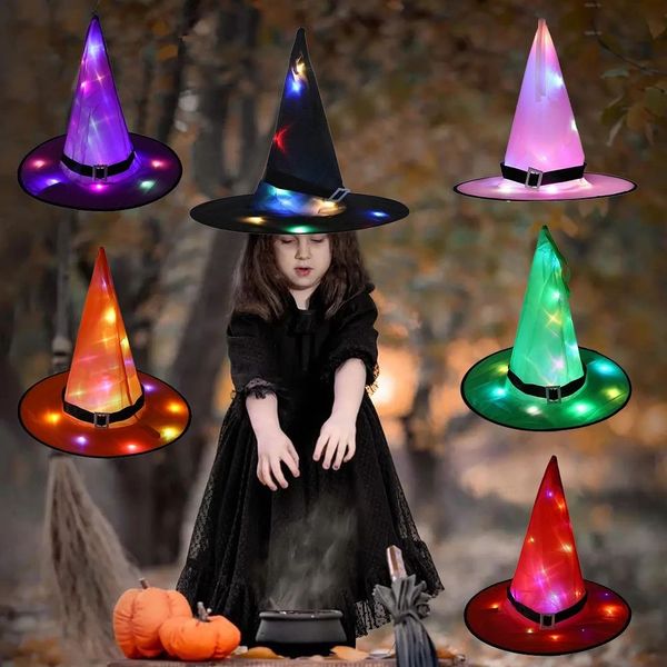 Cappello da strega luminoso a LED di Halloween che brilla per cappelli da festa Decorazioni da giardino all'aperto Bagliore nel buio Puntelli di Halloween Giocattolo per bambini