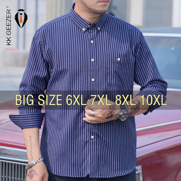 Camisa masculina listrada solta manga longa algodão plus size 6xl 7xl 8xl 10xl oversize moda casual preto branco vermelho vestido de alta qualidade 240328