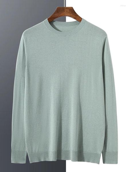 Erkek Sweaters 2024 İlkbahar ve Yaz Modelleri 85%Mulberry Silk%15 Kaşmir İmitasyon Yuvarlak Boyun Örme İnce Kollu Uzun -Sökülmüş