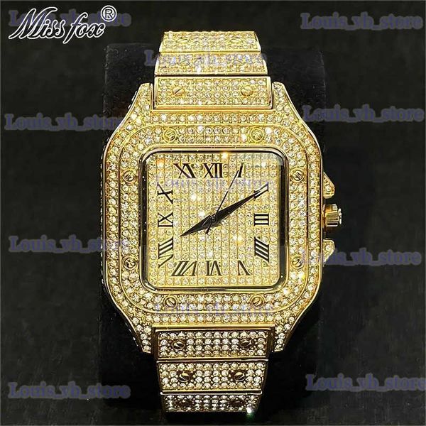 Outros relógios Famosa Marca MISSFOX Luxo Mens Gold es Moda Hip Hop Iced Diamond Waterproof Square Quartz Wrist Man Frete Grátis T240329