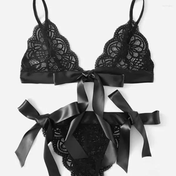 Reggiseni Set Lingerie sexy porno per le donne Set con fiocco ritagliato Reggiseno in pizzo con nastro Intimo da donna YQFZ-S168