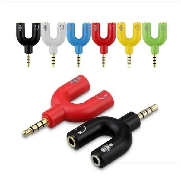 Adaptadores de telefone celular 3.5mm Conversor de sinal O um dividido em dois plugues em forma de U Microfone Karaokê Fones de ouvido móveis Splitter Drop Del Ottz9