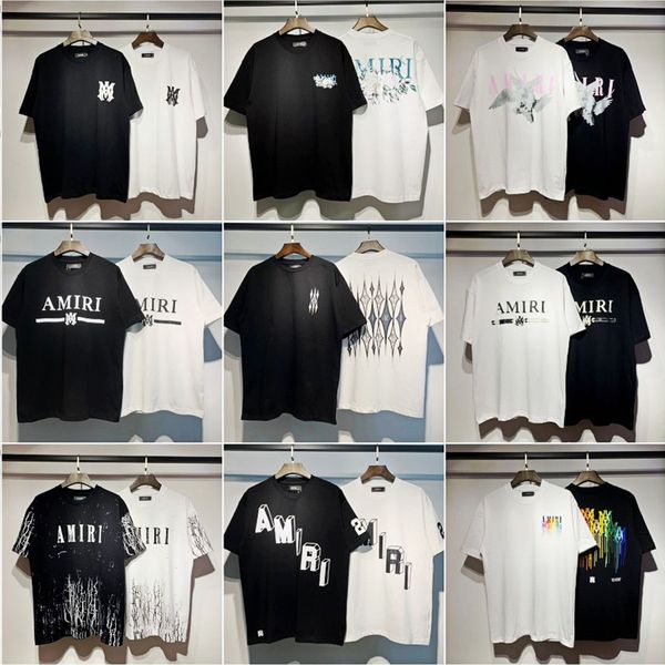 Erkekler ve Kadın T-Shirt Kısa Kollu UNISEX AMIRIES MEKTUP TROF AKILI Boya Graffiti Mektup Yıldızlı Gökyüzü Baskılı Kısa Kollu Çift Pamuk T-Shirt