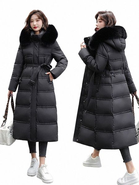 Jaqueta de inverno com cabelos pesados, obtenha o temperamento LG de cultivar a moralidade, mostre o cinto para baixo, jaqueta acolchoada, casaco feminino Y7e6 #