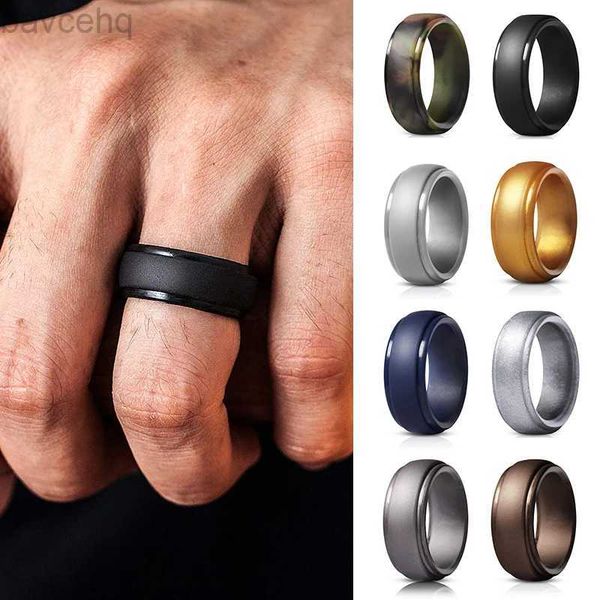 Обручальные кольца Мужчины Женщины Новые мужские силиконовые кольца 7-12 Размер Гипоаллергенные гибкие мужские свадебные резинки 8 мм Пищевое силиконовое кольцо на палец 24329
