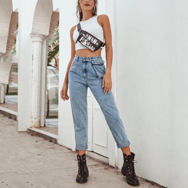 Frauen Jeans Hohe Taille Hosen Street Solid Dünne Hosen Mit Taschen Damen Hosen Dünne Bequeme Vielseitig Für Frau Mujer