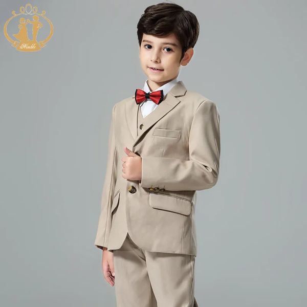 Nimble 2023 Frühling Herbst Formaler Anzug für Boy Children Party Host Hochzeit Kostümmantel Weste Hosen 3pcs Khaki Großhandelskleidung