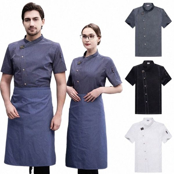 uomo Donna Unisex Camicie da cuoco Cuoco da cucina Cappotto Giacca da cuoco Hotel Cameriere Top Ristorante Pasticceria Cafe Costume Uniforme da lavoro V8Ph #