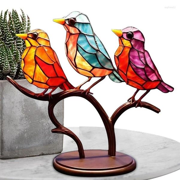 Estatuetas decorativas manchadas pássaros no ramo ornamentos de mesa multicolorido pássaro metal ornamento de mesa mancha ferro varejo