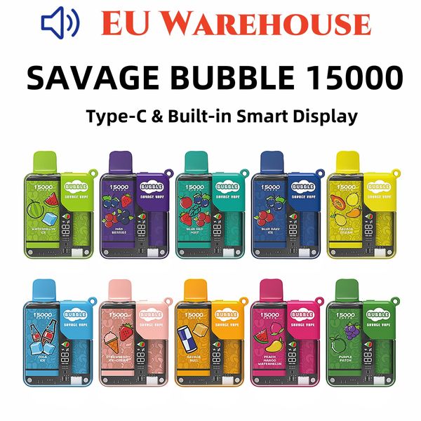 Склад в ЕС Savage vapers vapes puff 15000 12000 10 тыс. затяжек одноразовые 28 мл Блокировка от детей Умный дисплей Большой пар 10 вкусов 2% 3% 5% Сетчатая катушка Перезаряжаемая батарея 650 мАч