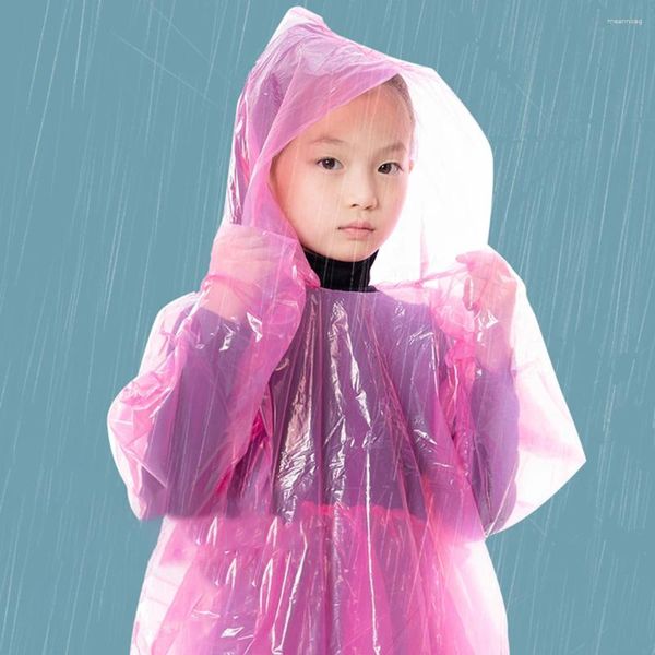 Capas de chuva 3pcs crianças capa de chuva com capuz de cordão descartável capas de chuva poncho de plástico para acampamento ao ar livre / recreação / caminhada