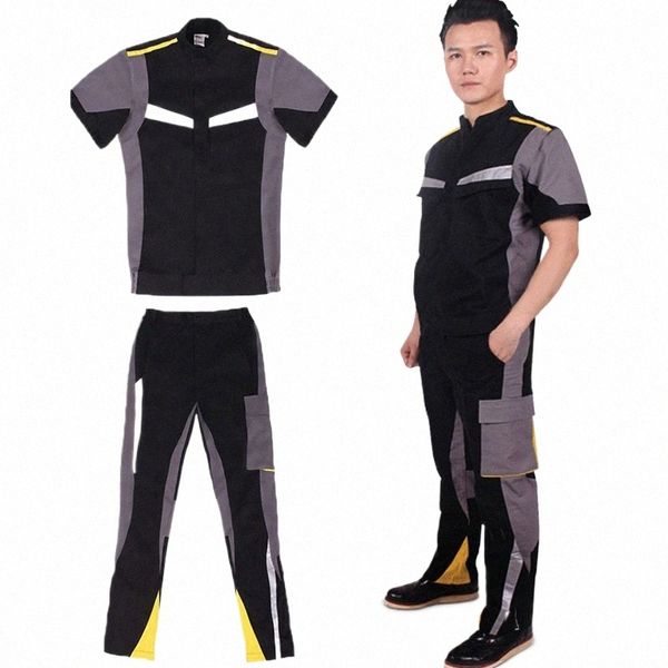 Sommer Arbeitskleidung für Männer Stehkragen Slim Fit Reflektierende Overalls 4s Shop Autoreparatur Wing Decorati Arbeitsanzug Uniform K8VB #