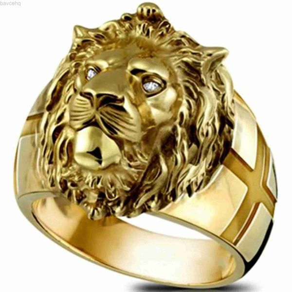 Fedi nuziali Nuovo anello con testa di leone dorato Anello in acciaio inossidabile Cool Boy Band Party Lion Prepotente Uomo Testa d'oro Gioielli unisex all'ingrosso 24329