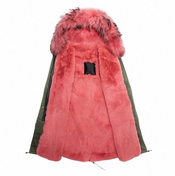 LG Style Parka Winter Jacket Watermel Red Lined Hooded Parka Fur Jacket 59jP #