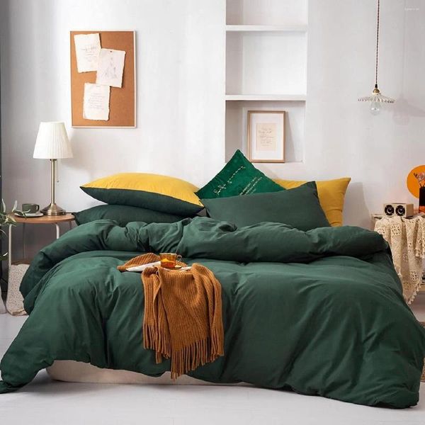 Комплекты постельного белья, однотонные простыни для взрослых, пододеяльник на молнии, комплект для спальни El с наволочкой, 2,2 2,4 м, из четырех предметов, темно-зеленый