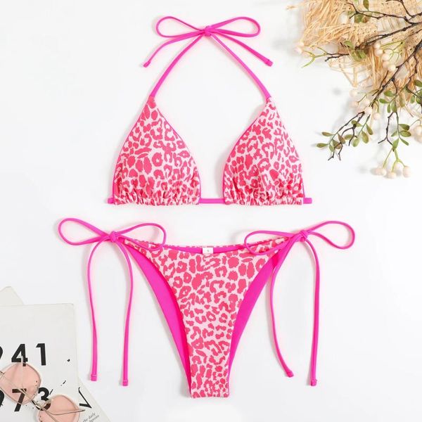 Costumi da bagno da donna Sexy String Stampa leopardata Bikini Set Costume da bagno Halter Cravatta Perizoma Biquini Conjunto De Bikini Tankini Beachwear