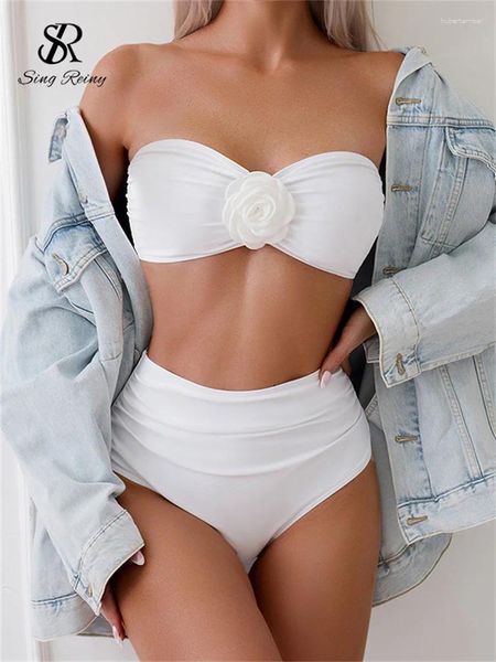 Sutiãs conjuntos singiny férias estilo sólido sexy maiôs 2024 strapless slim brabriefs conjunto moda 3d flores bikini roupa interior ternos