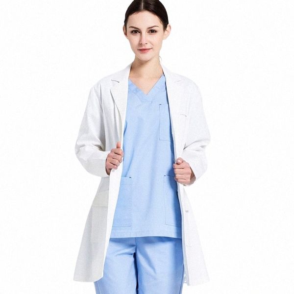 Anno Branco Lab Coat Tecido Elástico Médico Uniforme Scrubs Outfit Roupas Médicas Manga LG Doctor Suit Química Elasticidade Ou R3E1 #