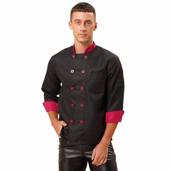 Mens Cucina Chef Cappotto Ristorante Uniforme Camicie Maniche corte / Lg Giacca da cuoco Abiti da lavoro Doppio petto Servizio Panificio Top g6Wu #