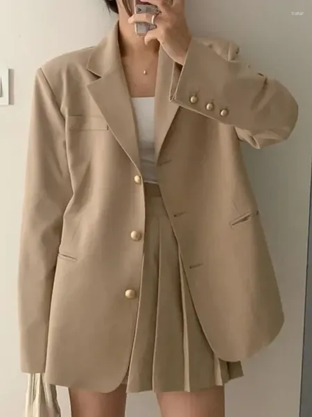 Abito a due pezzi Elegante e chic Donna Blazer casual Gonne Abito Vintage Giacche larghe Cappotto Pieghe Saya Abiti Abiti da festa femminili Pezzi