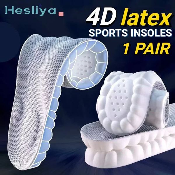 4d massagem sapatos palmilhas super macio látex palmilha esportiva para pés correndo cesta sapato único arco suporte inserções ortopédicas unisex 240321