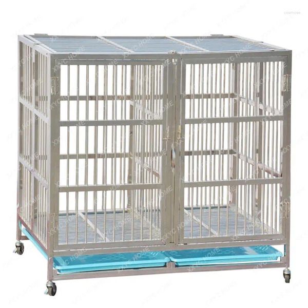 Porta do animal de estimação da gaiola dobro grande média de aço inoxidável da caixa do cão dos portadores do gato com divisória