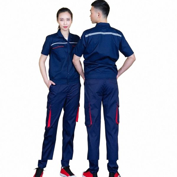 2023 verão manga curta roupas de trabalho dos homens terno de trabalho tira reflexiva segurança workwear fábrica oficina reparadores de automóveis uniforme x301 #