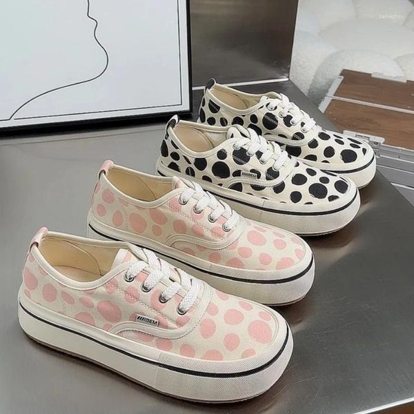 Scarpe casual Tela a pois rosa Estate Cute Sport Donna Vulcanize Colori misti Sneakers bianche nere Designer di marca