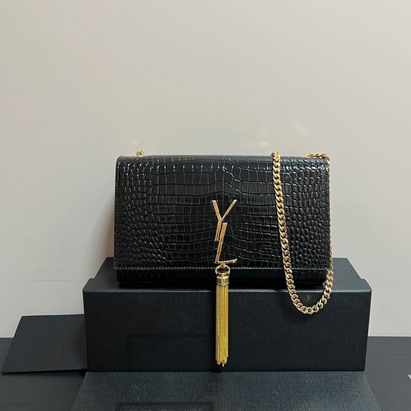 Küçük püskül timsah cilt tasarımcısı omuz çantası zinciri crossbody çantalar çanta gerçek deri moda kadın lüks omuz çantası cüzdan omuz cüzdanı