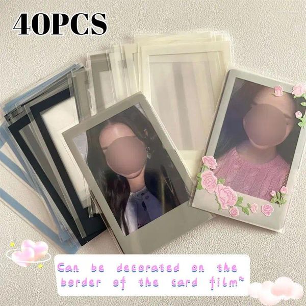 Borse portaoggetti 40 pezzi porta carte Kpop con bordo in tinta unita pellicola trasparente maniche protettive trasparenti Idol Po