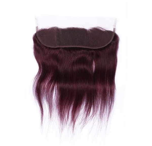 Novidade cor pura 99j vinho vermelho reto 134 renda frontal nós branqueados com cabelo de bebê borgonha cabelo humano renda fro1783908