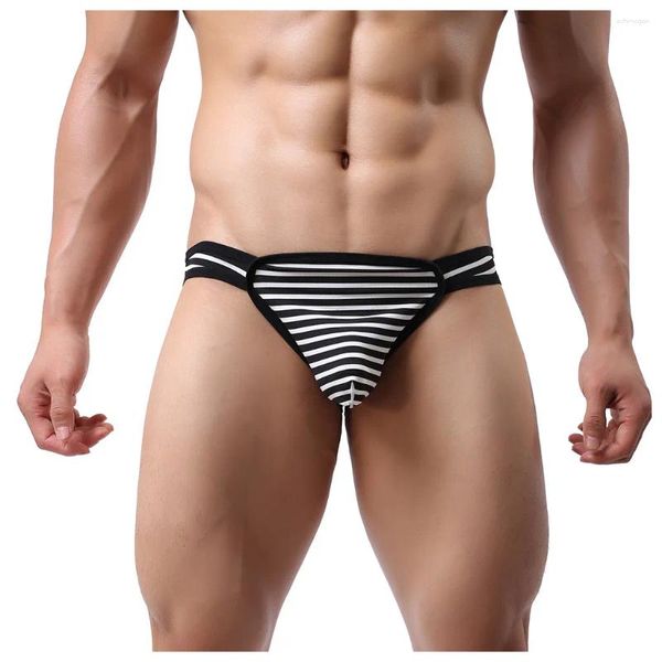 Cuecas masculinas com vazamento quadril cintura baixa sexy roupa interior sólido listrado levantar erônico respirável gay sleepwear ropa interior hombre # d4