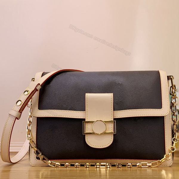 Aynalı Kadın Omuz Çantaları Deri Crossbody Bag Mini Zincir Tuval Flep Bag Çanta Metal Kilidi Modern Rahat 28cm L383