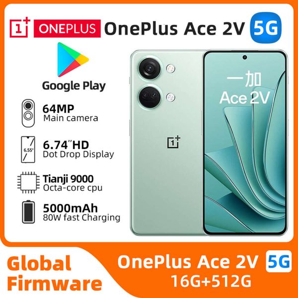 Oneplus ace 2v 5g telefone móvel duplo sim nfc 6.74 ''16gb ram 256gb rom 64mp + 8mp + 16mp dimensão 9000 original usado telefone