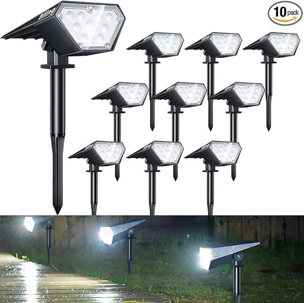 Luzes de foco ao ar livre Luzes solares de paisagem 12 lâmpadas LED Luzes movidas a energia solar IP67 Luz de parede ajustável à prova d'água para pátio caminho quintal ZZ