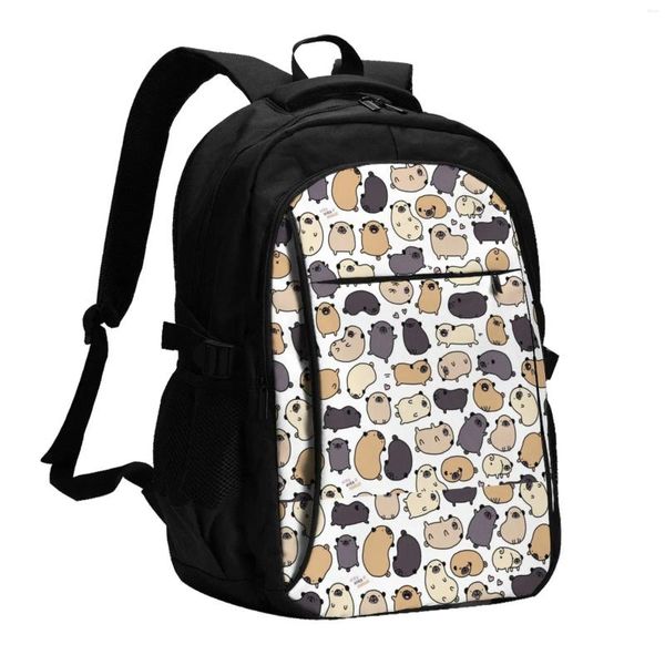 Mochila Pug Life Grande Capacidade Caderno Escolar Moda Impermeável Ajustável Viagens Esportes