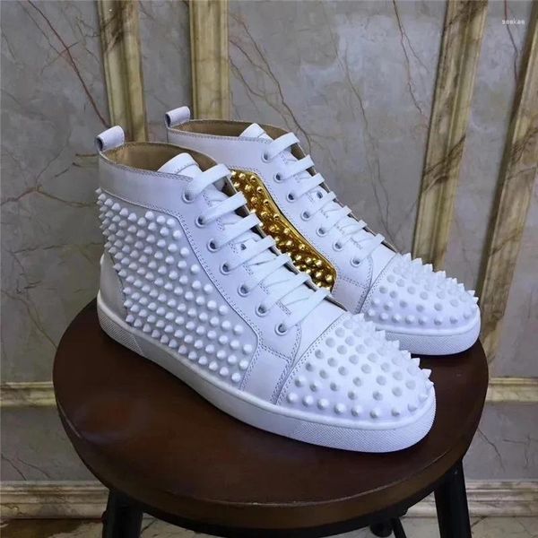 Casual Schuhe High Top Sneakers Männer Weiß Gold Spikes männer Wohnungen Stil Runde Kappe Tenis Masculine Marke Designer Chaussures