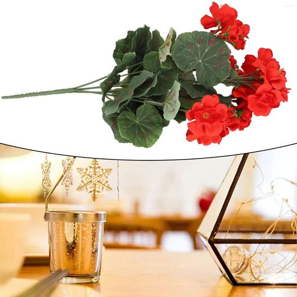 Flores decorativas 1 grupo artificial simulado plantas de gerânio falso buquê de flores de seda para cerimônia de casamento casa jardim decoração de natal