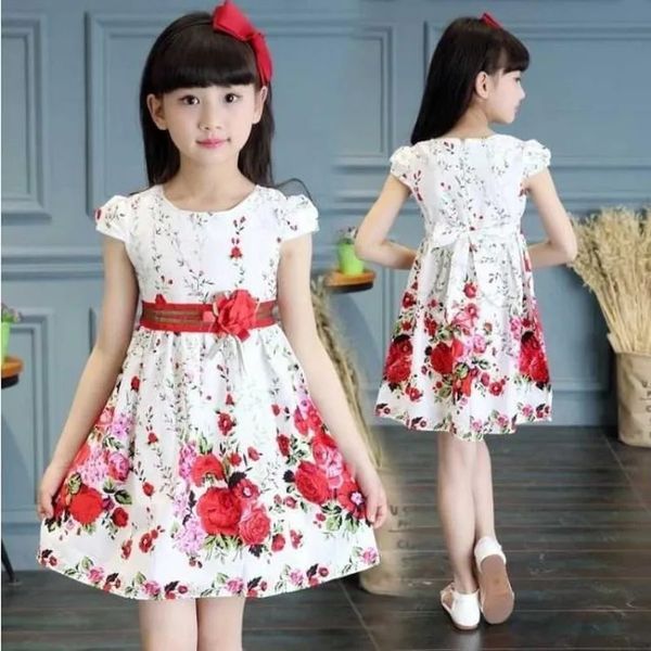 Vestido flor menina verão 2024 festa de aniversário sem mangas aline princesa cintura apertada roupas infantis meninas 2 a 12 zíper fofo 240326